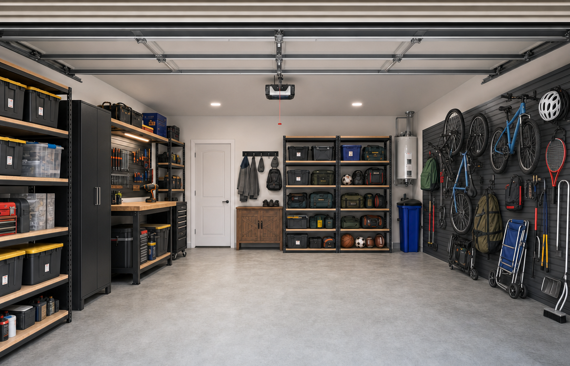 Organized garage with modular storage systems