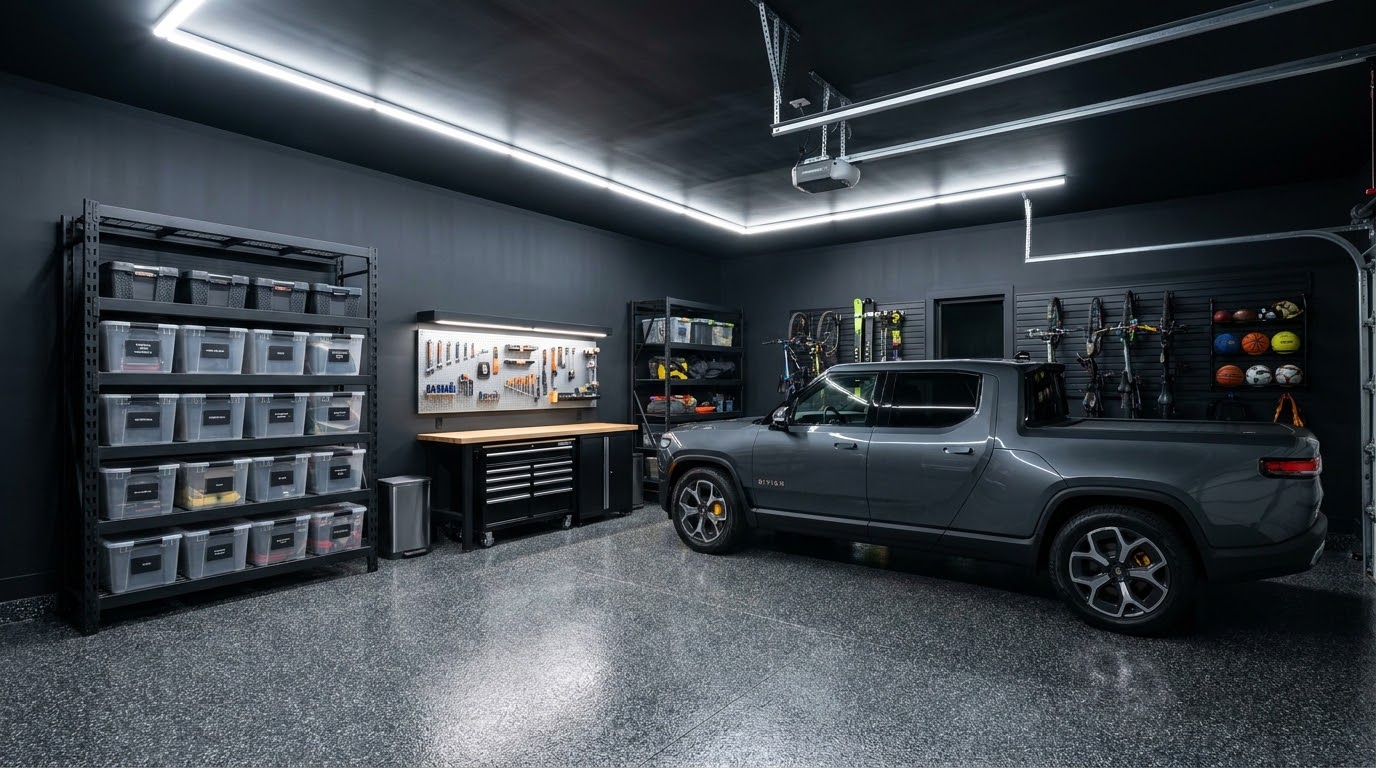 Premium organized garage background